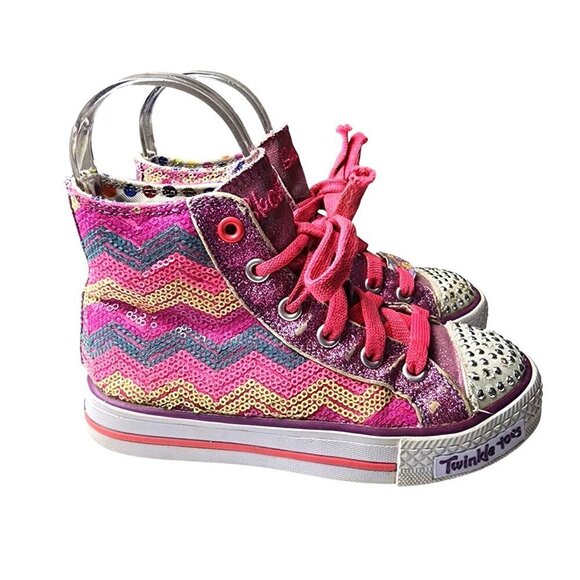 Skechers Twinkle Toes Pink Multi Color Sequins Sparkles High Top Sneakers 12.5 - Picture 1 of 13